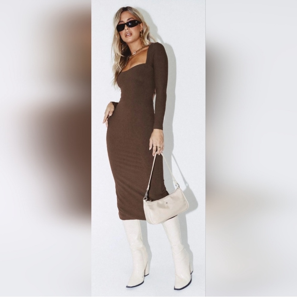 Princess Polly Nolan Chocolate Brown Long Sleeve Midi Dress
